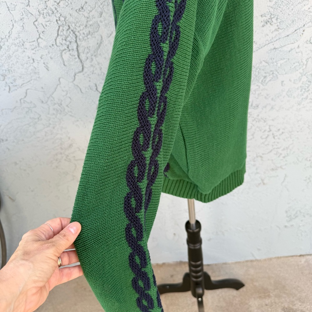 Vintage Pinehurst 1895 Green Knit Sweater with Navy Golf Motif 100% Cotton XL - Picture 4 of 6